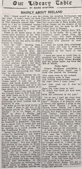 ‘Irish World’ review of ‘The Capuchin Annual’ (1934)