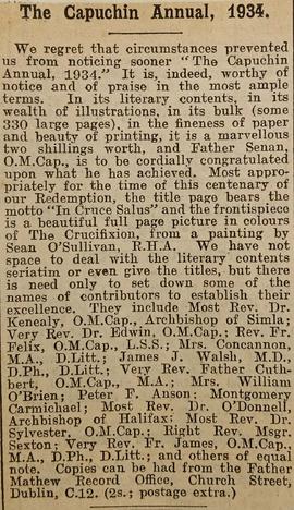 ‘Irish Catholic’ review of ‘The Capuchin Annual’ (1934)