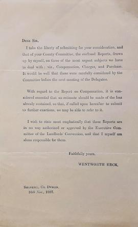 Circular Letter to Irish Landowners’ Convention Delegates