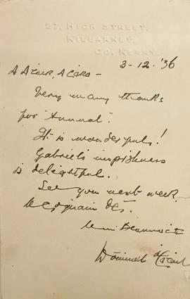 Letter from Donal O’Cahill