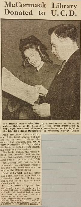 John McCormack library donated to UCD