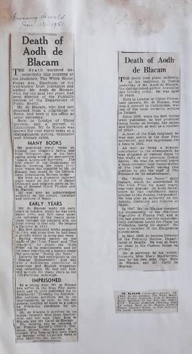 Obituaries for Aodh de Blacam