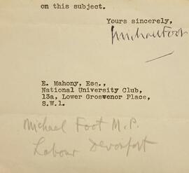 Autograph of Michael Foot