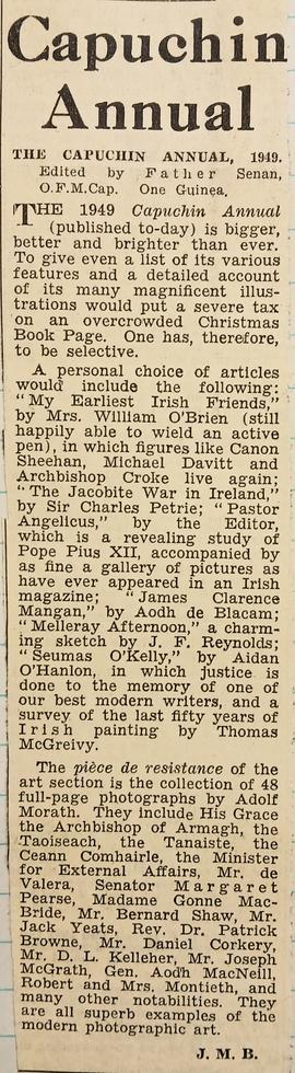 ‘Irish Press’ review of ‘The Capuchin Annual’ (1949)