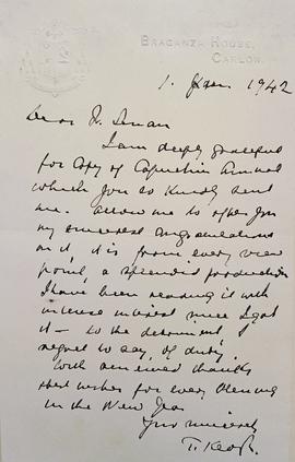 Letter from Bishop Thomas Keogh