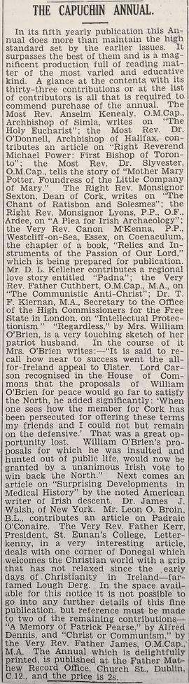 ‘The Derry Journal’ review of ‘The Capuchin Annual’ (1934)