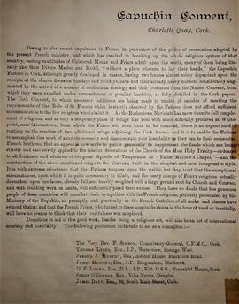 An Appeal for support of exiled French Capuchins in Cork