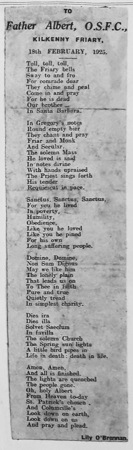 To Father Albert OSFC from Lily O’Brennan