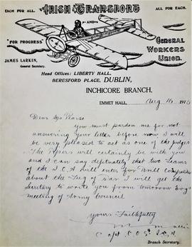 Letter to Patrick Pearse from Michael Mallin