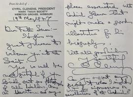 Letter from Cyril Clemens, President of the Mark Twain Society