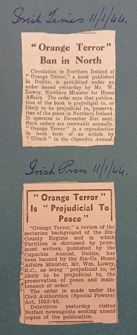 ‘Orange Terror’ reprint banned in Northern Ireland