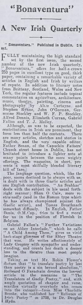 ‘Irish Times’ review of the second issue of ‘Bonaventura’