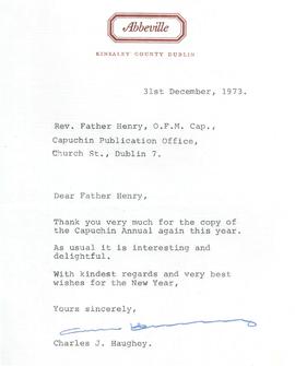 Correspondence of Fr. Henry Anglin OFM Cap.