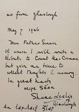 Letter from Sir Shane Leslie
