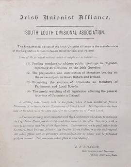 Flier for the South Louth Irish Unionist Alliance