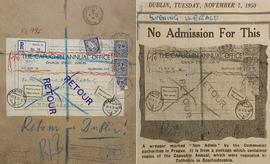 ‘No admission for this’ / package wrapper for ‘The Capuchin Annual’ sent to Czechoslovakia