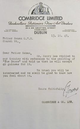 Letter regarding Paul Henry’s painting ‘The Dance’