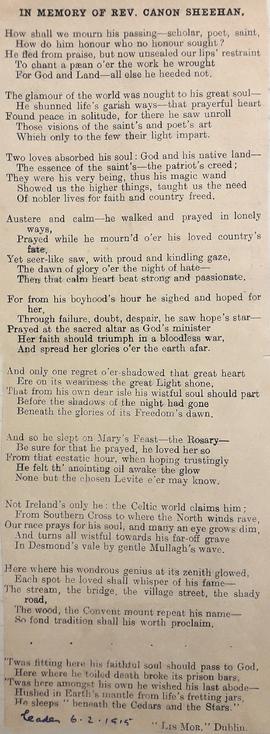 In Memory of Rev. Canon Sheehan