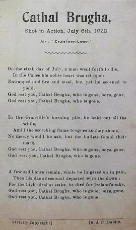 Cathal Brugha – Shot in Action July 6th 1922