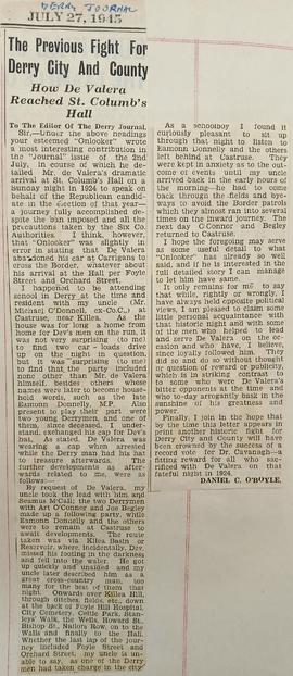 How Éamon de Valera reached St. Columba’s Hall in Derry