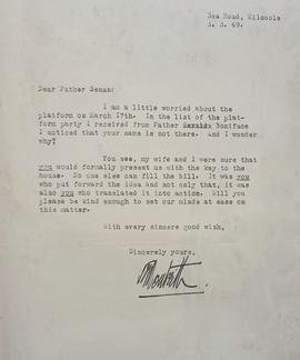 Letter from Robert Monteith