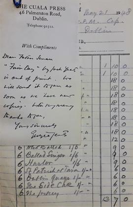 Letter from Georgie Yeats
