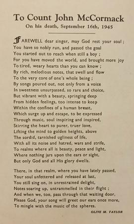 To Count John McCormack / on his death, September 16th, 1945