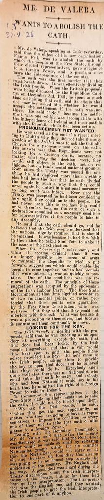 De Valera wants to abolish the oath