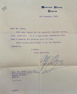 Letter from Alfie Byrne