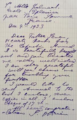 Letter from Sophie Raffalovich O’Brien