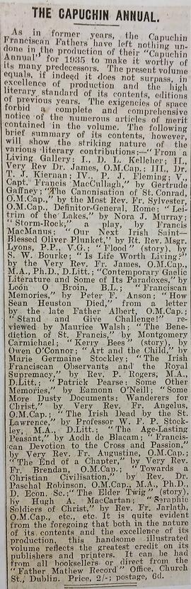 ‘Irish Catholic’ review of ‘The Capuchin Annual’ (1935)