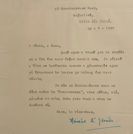 Letter from Máiréad Ní Ghráda