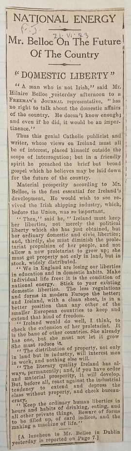 Hilaire Belloc on the future of Ireland