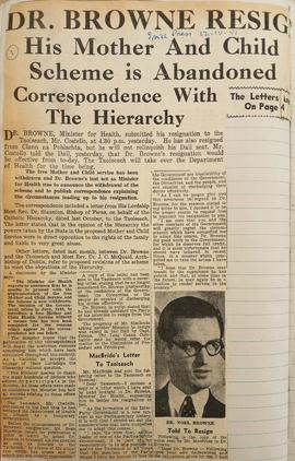 Dr Browne Resigns / His Mother and Child Scheme Abandoned