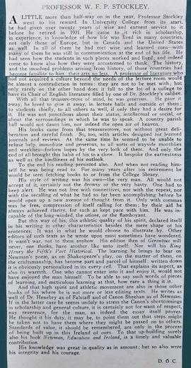 Tribute to William Frederick Paul Stockley
