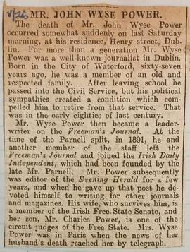 Death of John Wyse Power