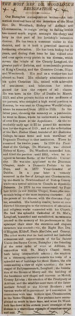Resignation of Bishop Bartholomew Woodlock