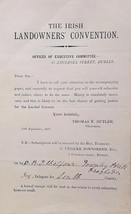 Circular Letter to Irish Landowners’ Convention Delegates