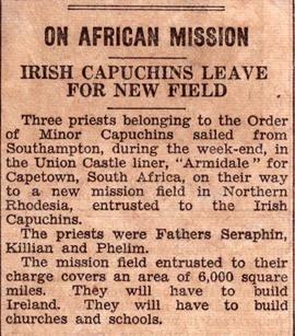 Irish Capuchins leave for new field