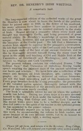 Advertisement for ‘Scríbhne Risteird de Hindeberg’