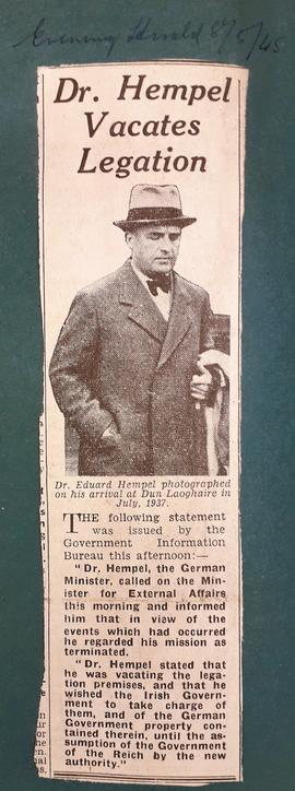 Dr Eduard Hempel vacates Legation