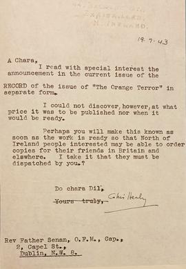 Letter from Cahir Healy