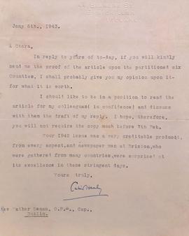 Letter from Cahir Healy