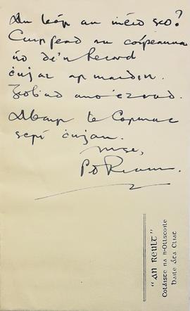 Note from Frank Ryan to Br. Senan Moynihan