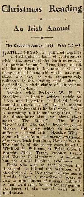 ‘Irish Times’ review of ‘The Capuchin Annual’ (1939)