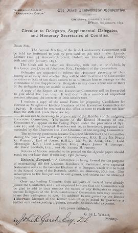 Circular Letter to Irish Landowners’ Convention Delegates