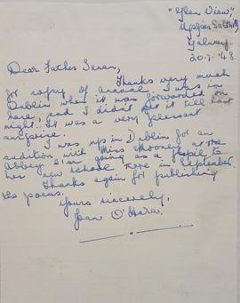 Letter from Joan O’Hara