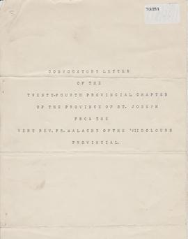 Anglo-Hibernian (St. Joseph's) Province 24th (1926) Provincial Chapter  Convocatory Letter